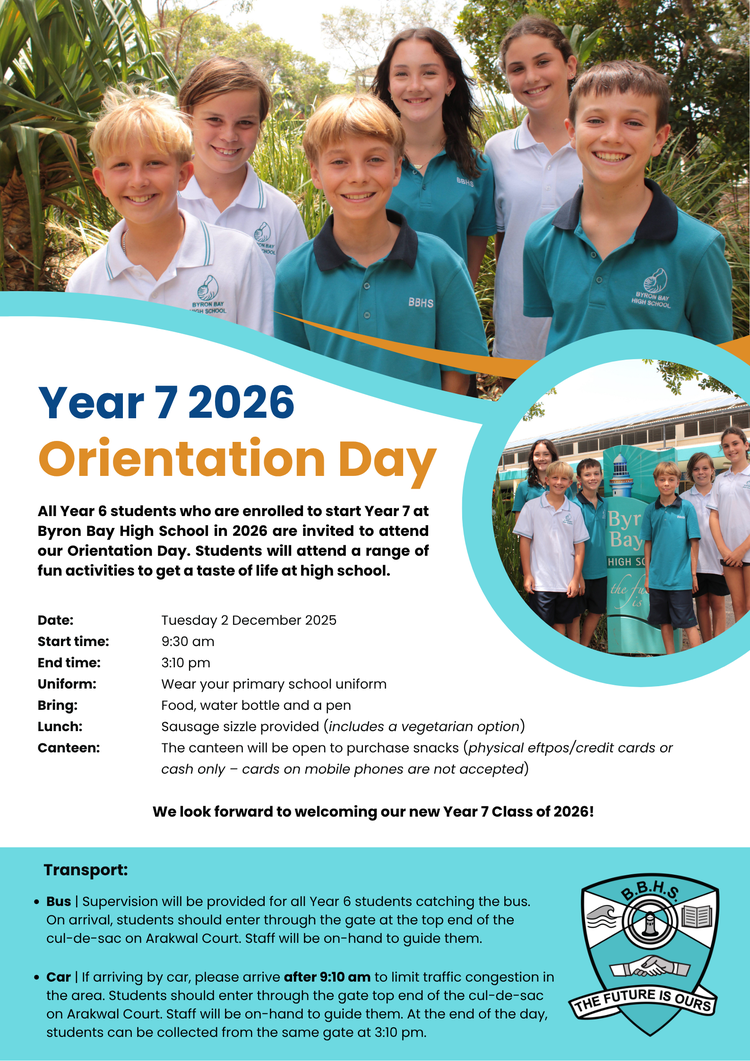 School poster providing information on the Year 7 2026 orientation day