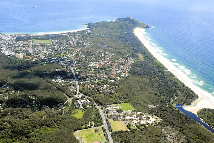 Byron Bay aerial shot looking towards the lighthouse
